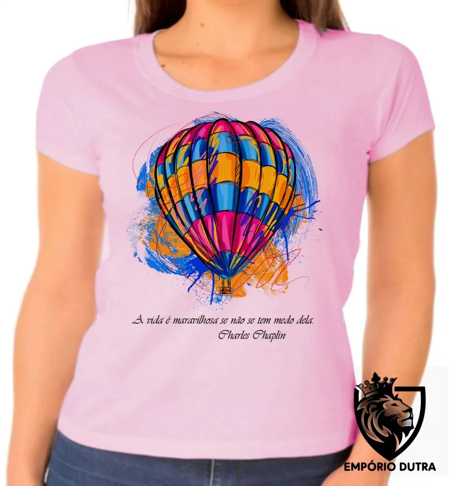 Baby look blusa Feminina balão frase Charles Chaplin Imagem