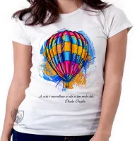 Baby look blusa Feminina balão frase Charles Chaplin - Foto 3