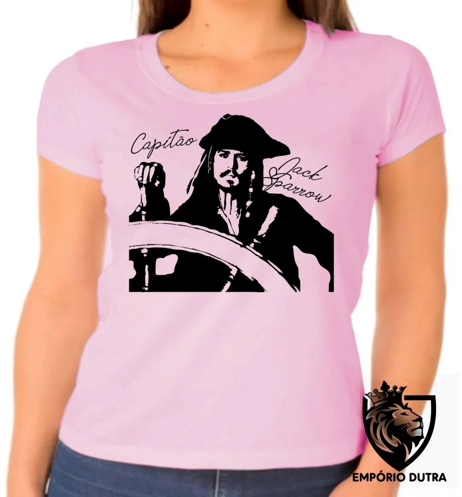Baby look blusa Feminina Capitão Jack Sparrow pirata caribe Imagem
