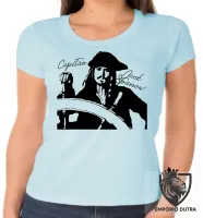 Baby look blusa Feminina Capitão Jack Sparrow pirata caribe - Foto 2