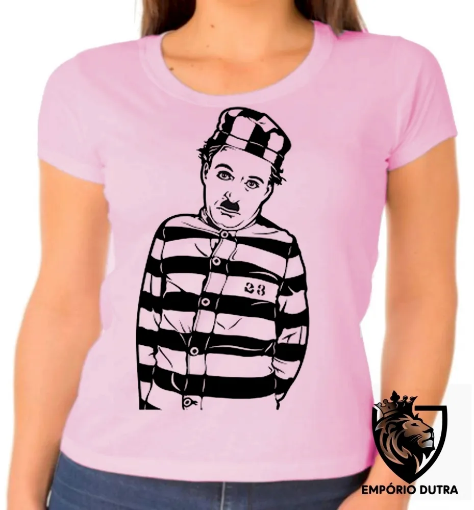 Baby look blusa Feminina charlie chaplin ator antigo preso prisão Imagem