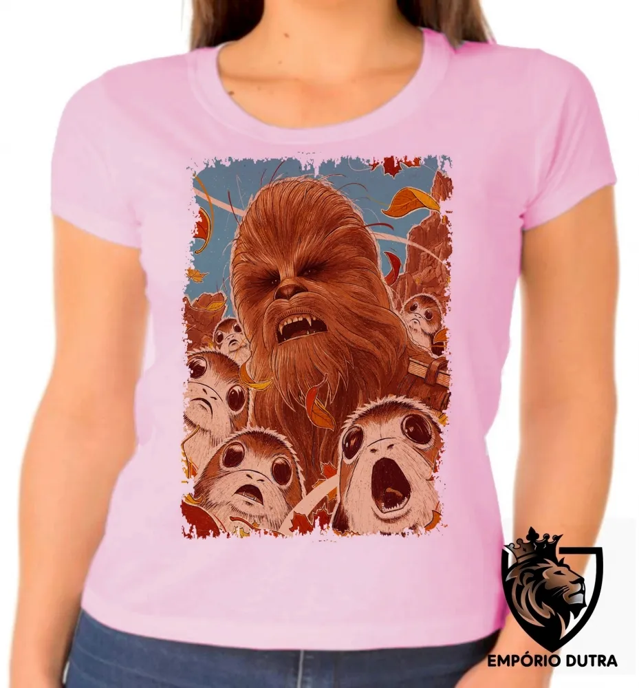 Baby look blusa Feminina Chewbacca Porgs Imagem