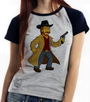Baby look blusa Feminina chuck norris simpsons texas ranger revolver - Foto 4