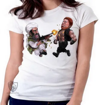 Baby look blusa Feminina chuck norris vs osama bin laden metralhadora - Foto 2