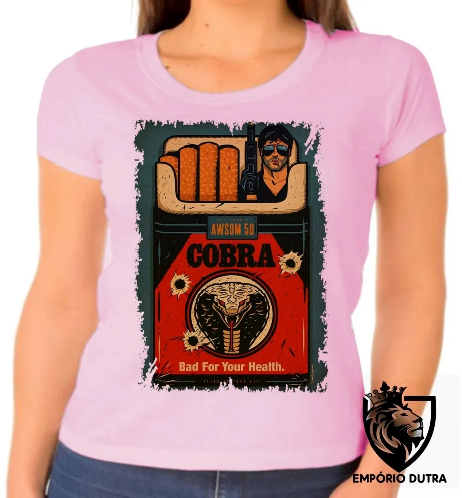 Baby look blusa Feminina Cobra sylvester stallone rambo Imagem