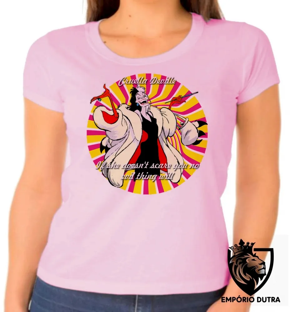 Baby look blusa Feminina Cruella Deville 101 dalmatas if she Imagem