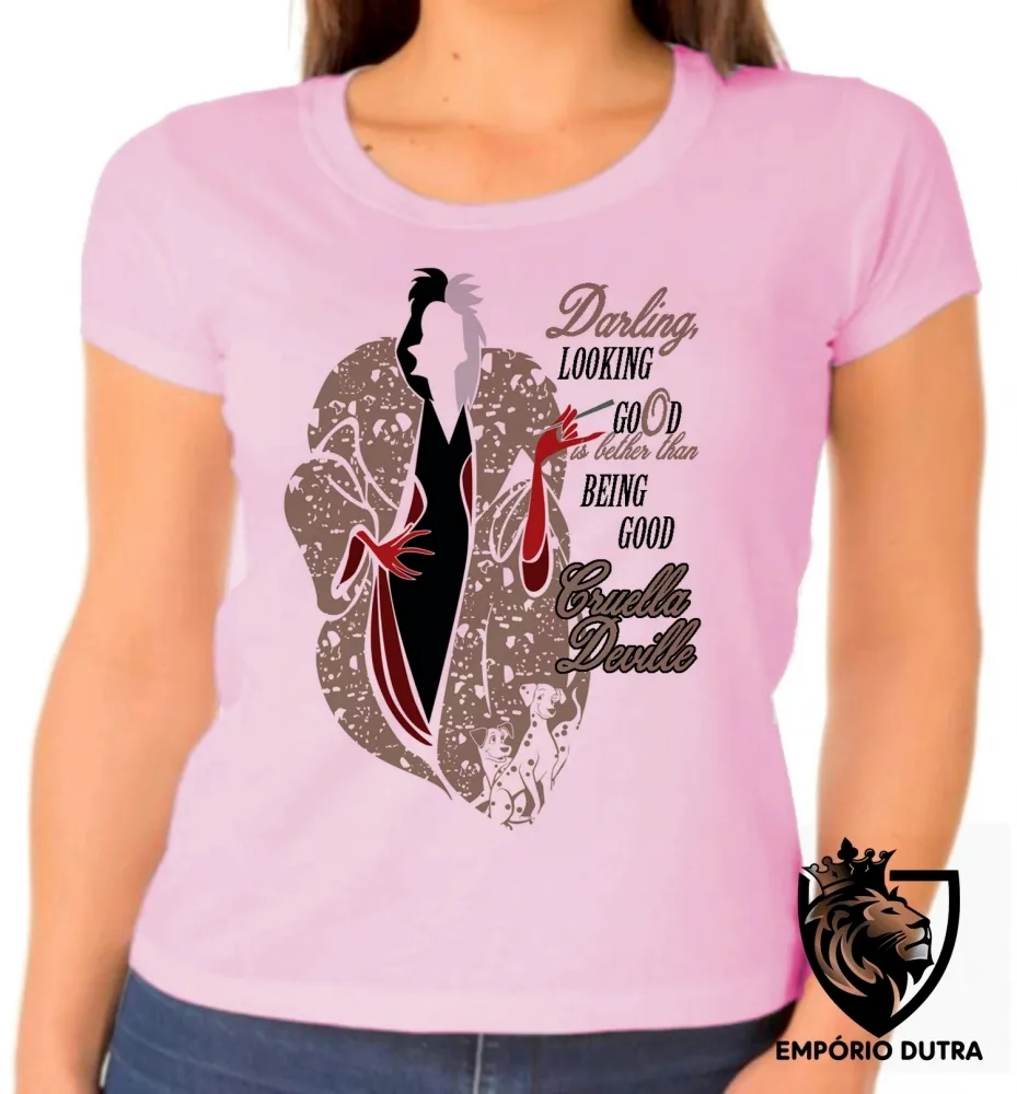 Baby look blusa Feminina Cruella Deville Looking 101 dalmatas good Imagem