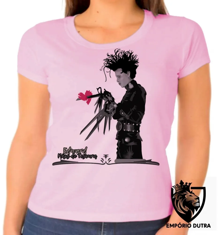 Baby look blusa Feminina Edward mãos de tesoura coração Imagem