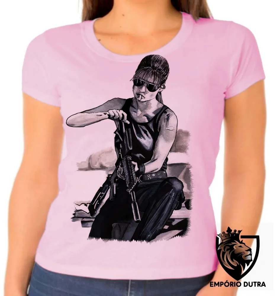 Baby look blusa Feminina exterminador do futuro terminator Sarah Connor Imagem