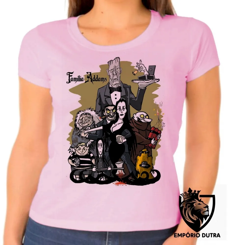 Baby look blusa Feminina Família Addams pintura seriado Imagem