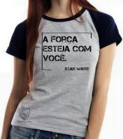 Baby look blusa Feminina Frase filme star wars han solo a força esteja - Foto 3