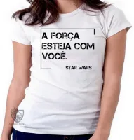 Baby look blusa Feminina Frase filme star wars han solo a força esteja - Foto 4
