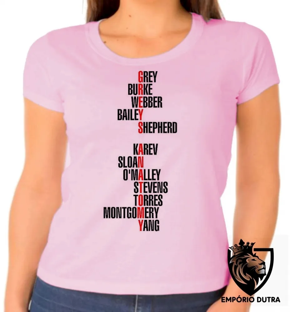 Baby look blusa Feminina Greys Anatomy seriado palavras