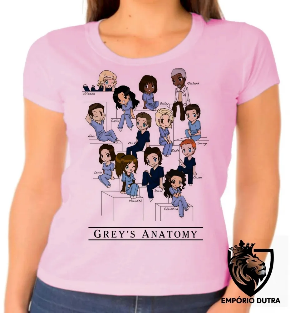 Baby look blusa Feminina Greys Anatomy turma seriado