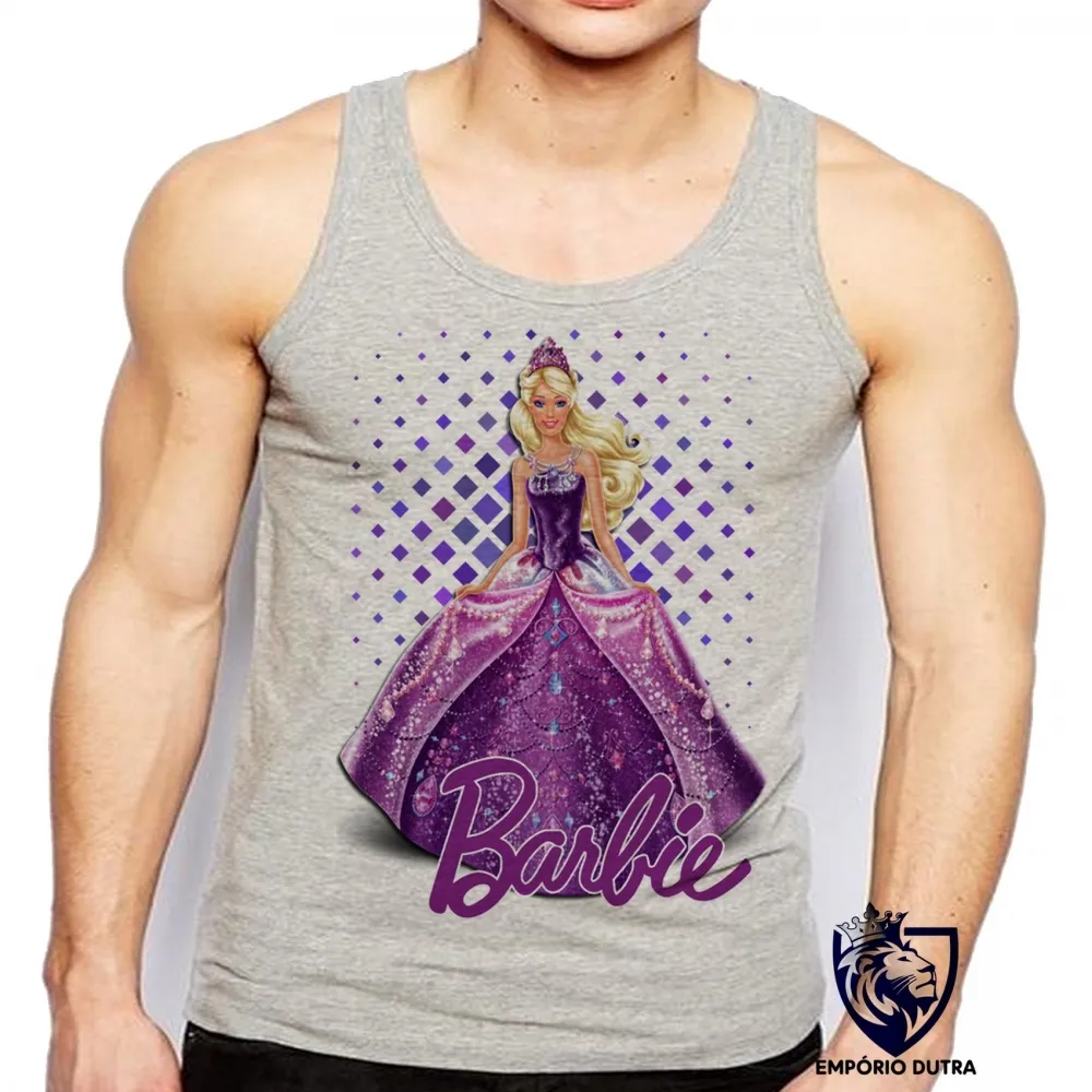 Camiseta Regata adulto ou infantil Barbie roxa boneca Imagem