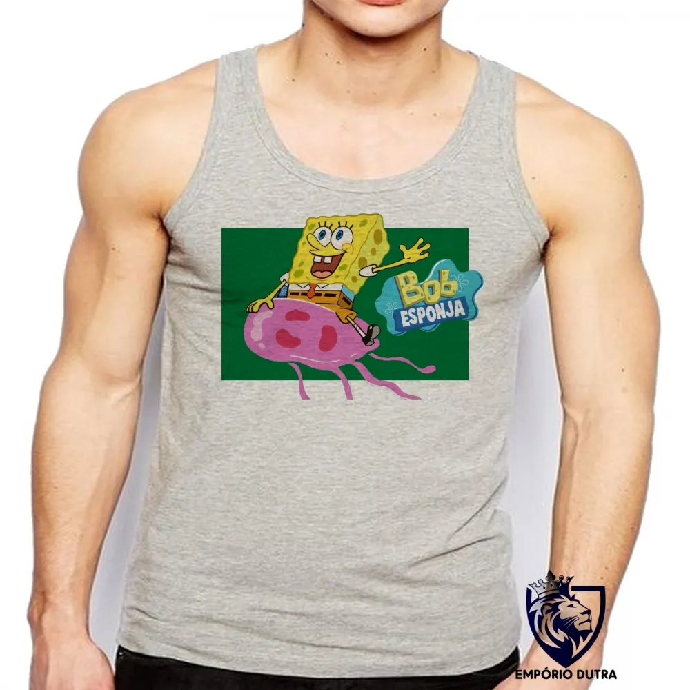 Camiseta Regata adulto ou infantil Bob Esponja e água viva desenho