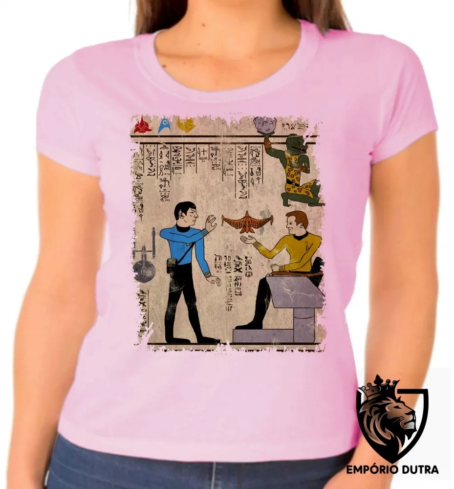 Baby look blusa Feminina hieróglifos Star Trek Imagem