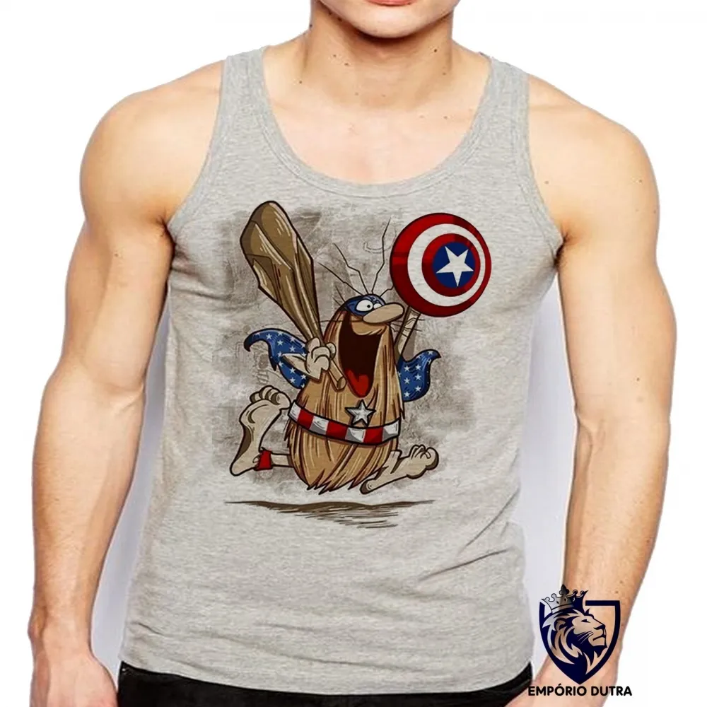 Camiseta Regata adulto ou infantil capitão caverna escudo america desenho antigo Imagem