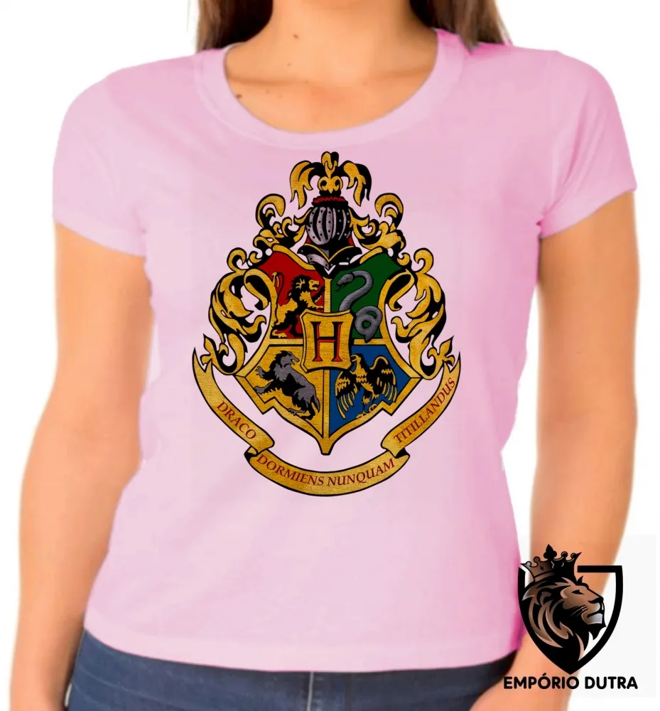 Baby look blusa Feminina Hogwarts harry potter símbolo colorido Imagem