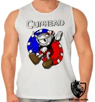 Camiseta Regata adulto ou infantil Cuphead azul vermelho jogo game - Foto 2