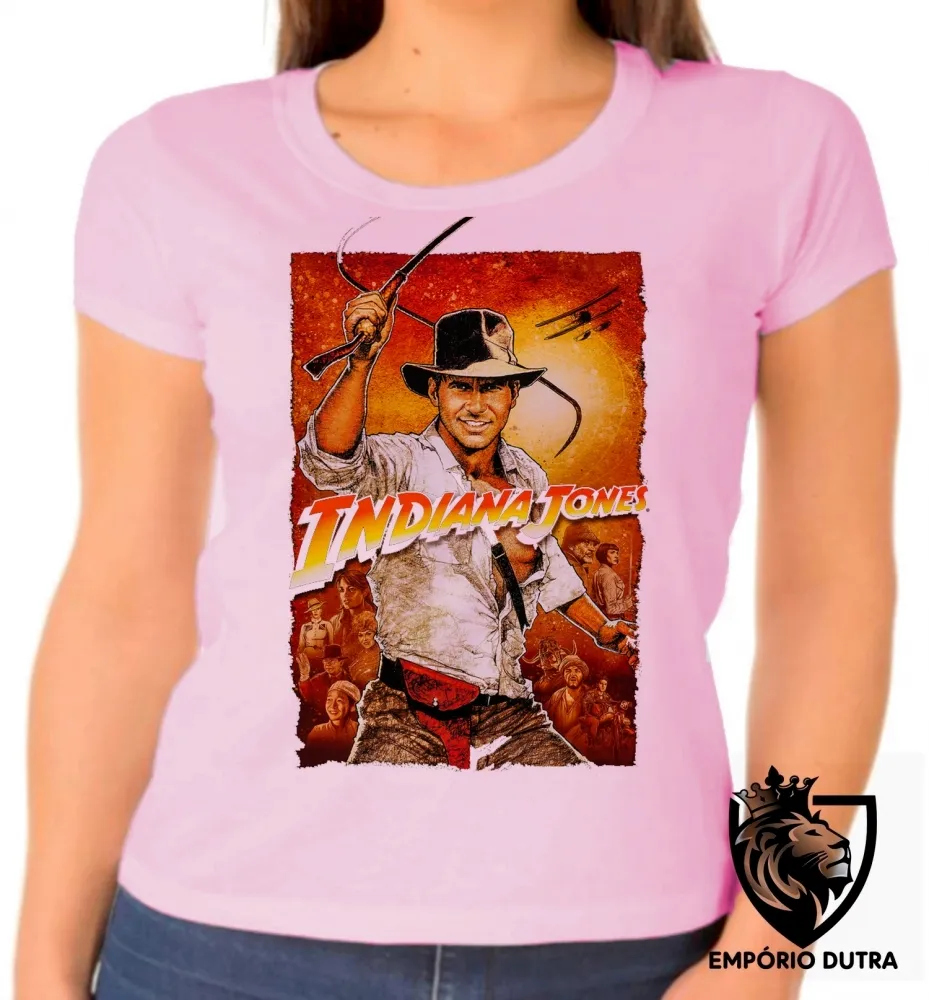 Baby look blusa Feminina Indiana Jones chicote Imagem