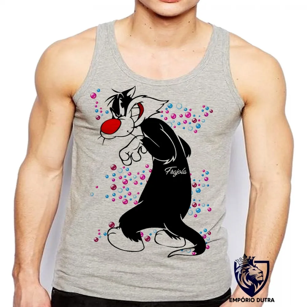 Camiseta Regata adulto ou infantil Frajola bolinhas gato cat piu Imagem