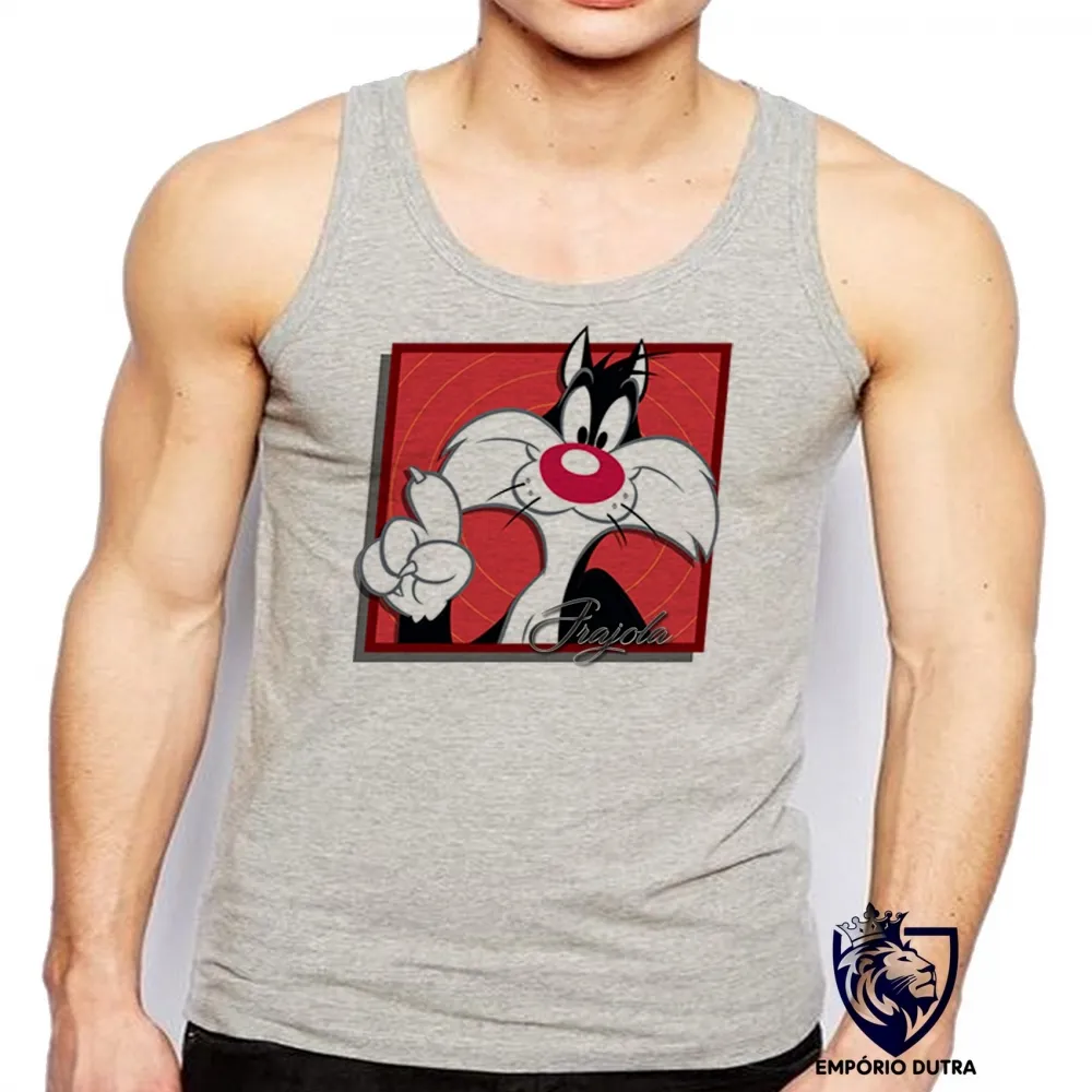 Camiseta Regata adulto ou infantil Frajola gato cat quadrado vermelho