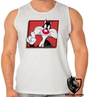 Camiseta Regata adulto ou infantil Frajola gato cat quadrado vermelho - Foto 2
