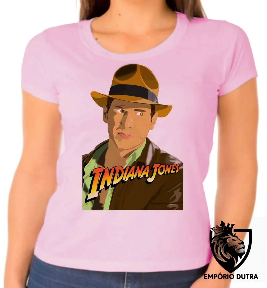 Baby look blusa Feminina Indiana Jones desenho