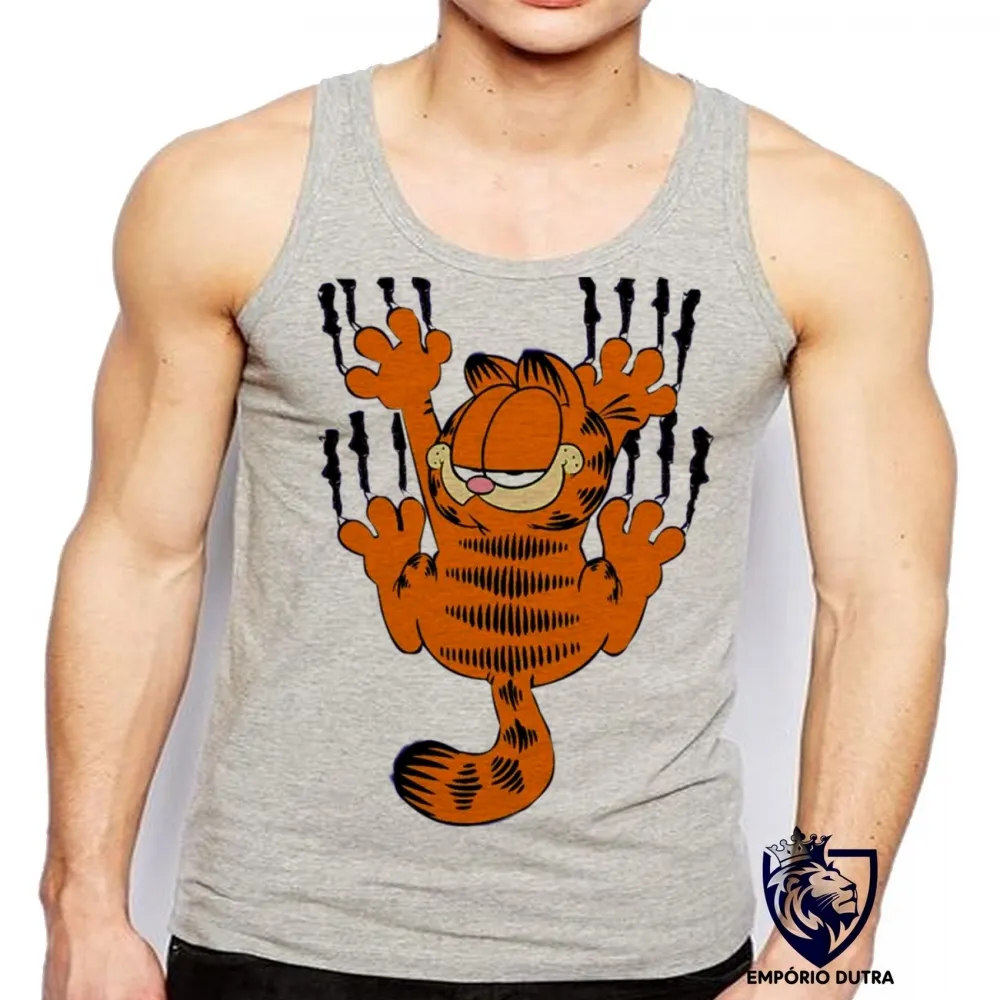 Camiseta Regata adulto ou infantil Garfield arranhar gato cat gatinho Imagem