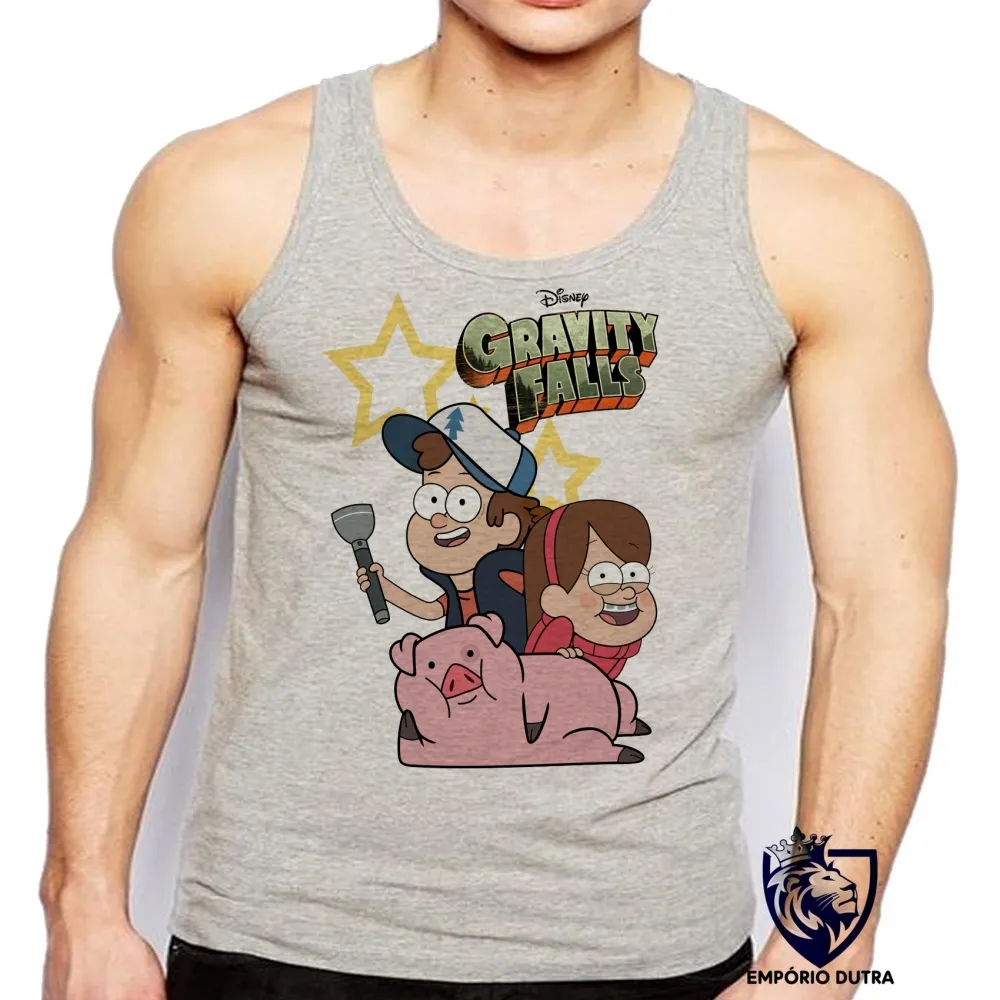 Camiseta Regata adulto ou infantil Gravity Falls estrelas Dipper Mabel Imagem