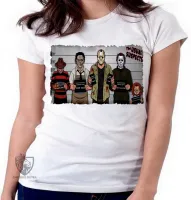 Baby look blusa Feminina jason chuck Freddy Krueger Massacre da Serra Elétrica Halloween vilões - Foto 5