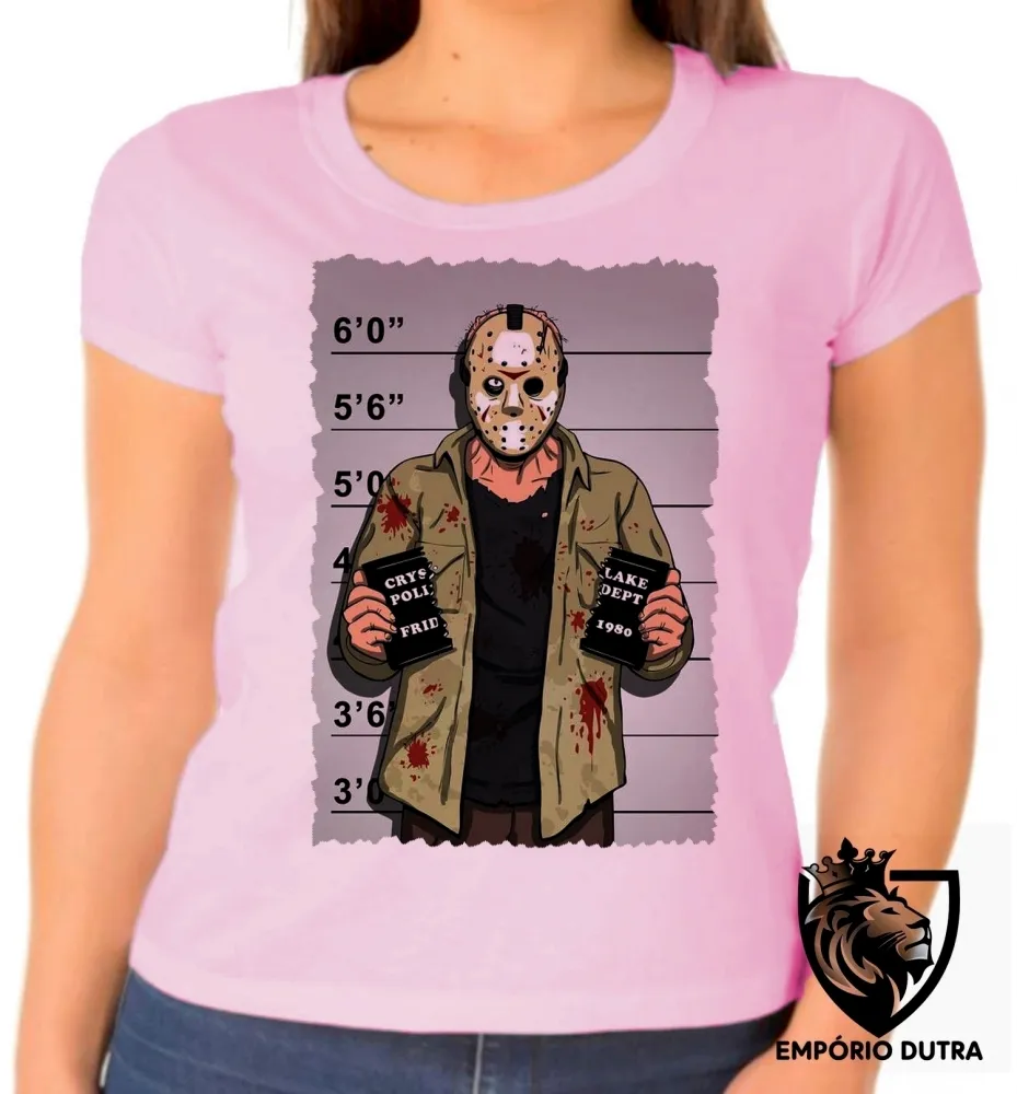 Baby look blusa Feminina Jason Voorhees vilão terror filme Imagem