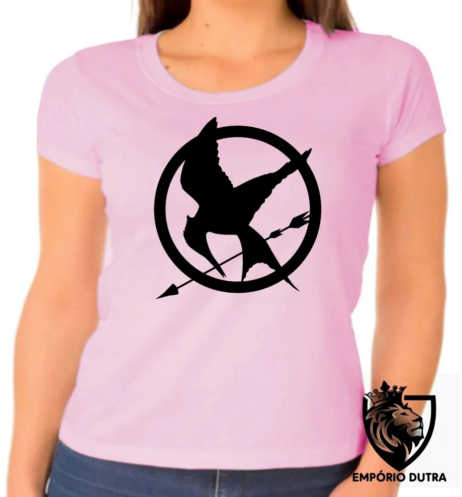 Baby look blusa Feminina Jogos Vorazes tordo preto Imagem