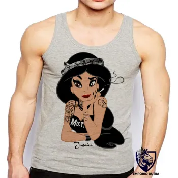Camiseta Regata adulto ou infantil Jasmine disney presa fumando
