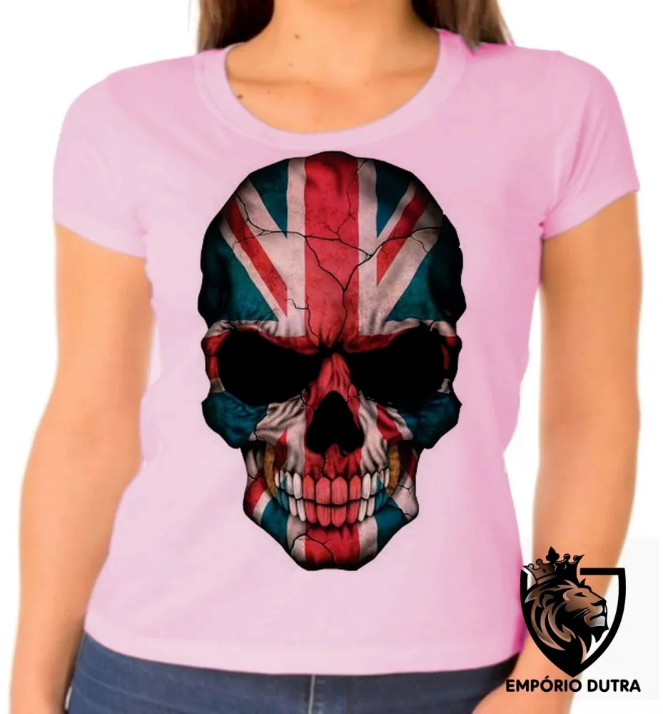Baby look blusa Feminina justiceiro caveira inglaterra bandeira Imagem