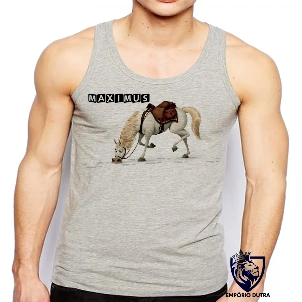 Camiseta Regata adulto ou infantil Maximus farejando cavalo rapunzel