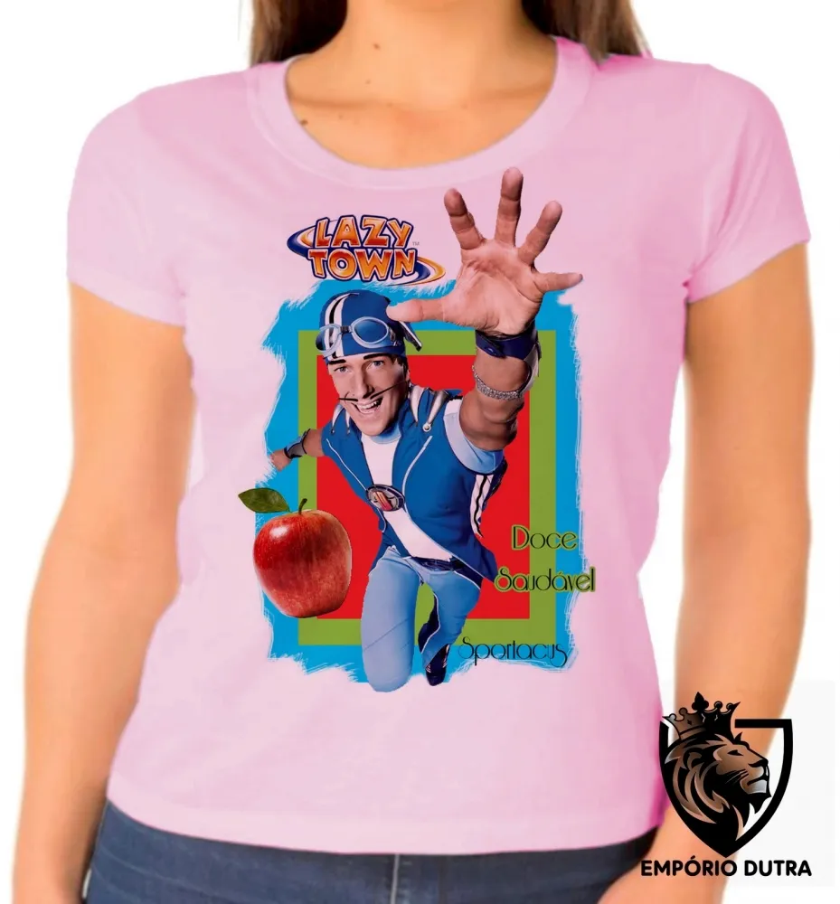Baby look blusa Feminina Lazy Town Sportacus maçã saudavel Imagem