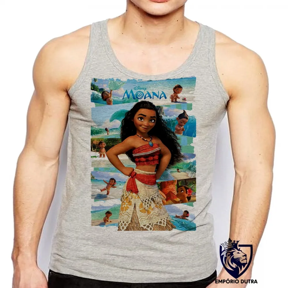 Camiseta Regata adulto ou infantil Moana fases princesa