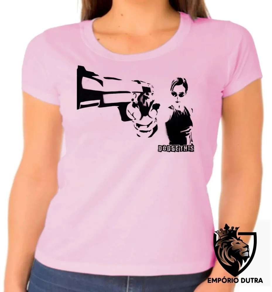 Baby look blusa Feminina Matrix arma Imagem
