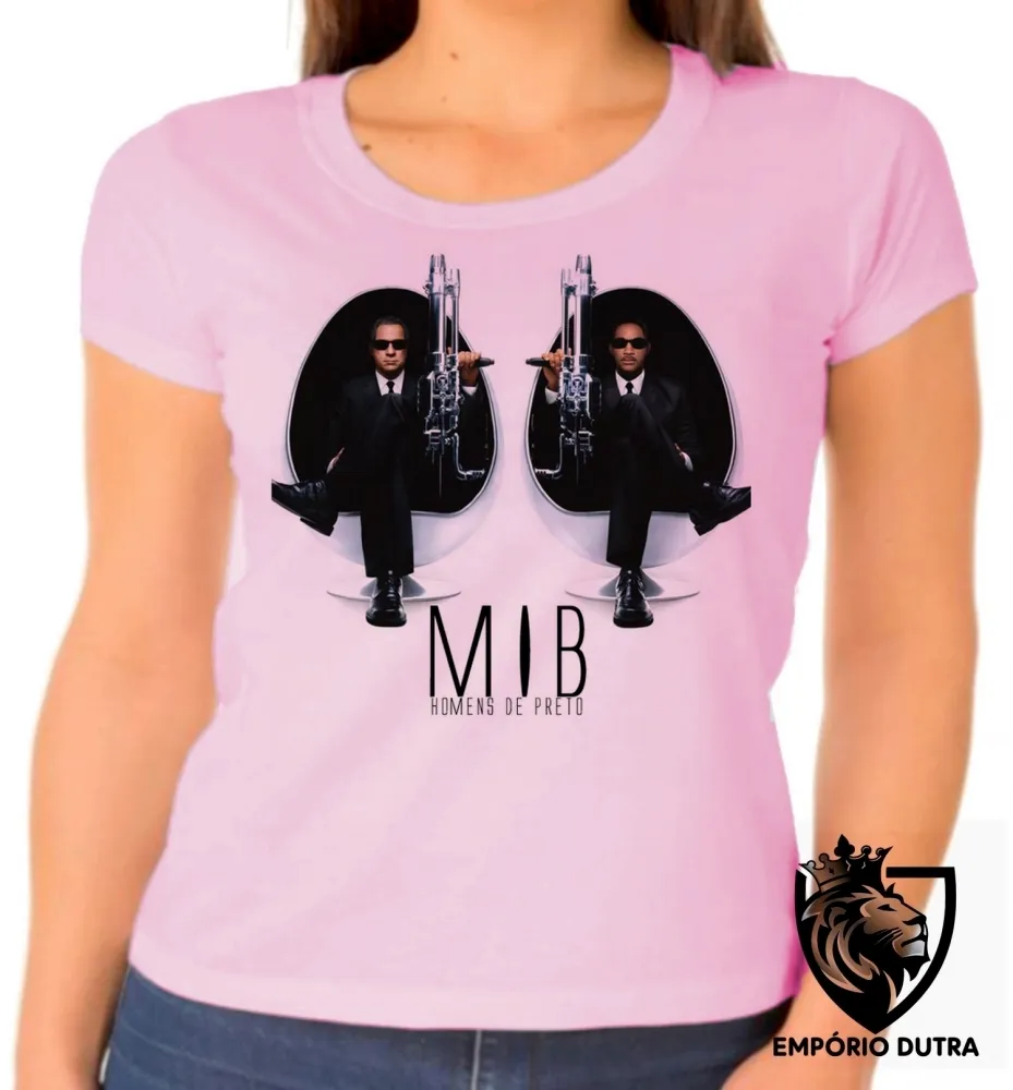 Baby look blusa Feminina MIB homens preto will smith filme cinema Imagem