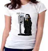 Baby look blusa Feminina Pânico terror Hello Cindy telefone orelhão - Foto 3