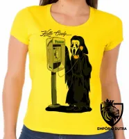 Baby look blusa Feminina Pânico terror Hello Cindy telefone orelhão - Foto 5