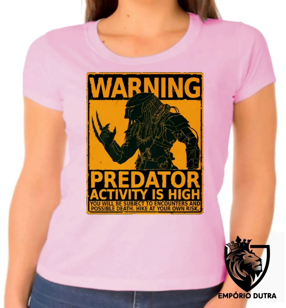 Baby look blusa Feminina predador alien warning perigo cartaz Imagem