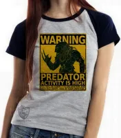 Baby look blusa Feminina predador alien warning perigo cartaz - Foto 4