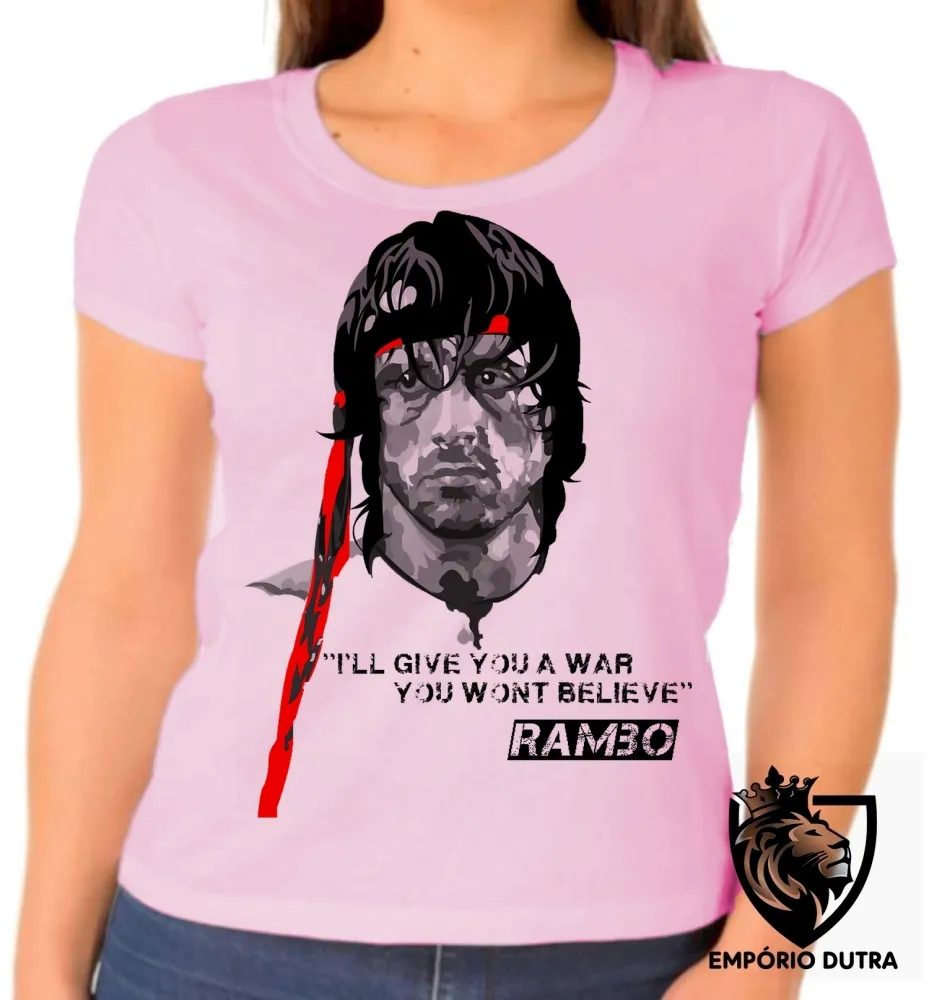 Baby look blusa Feminina Rambo faixa vermelha Sylvester Stallone