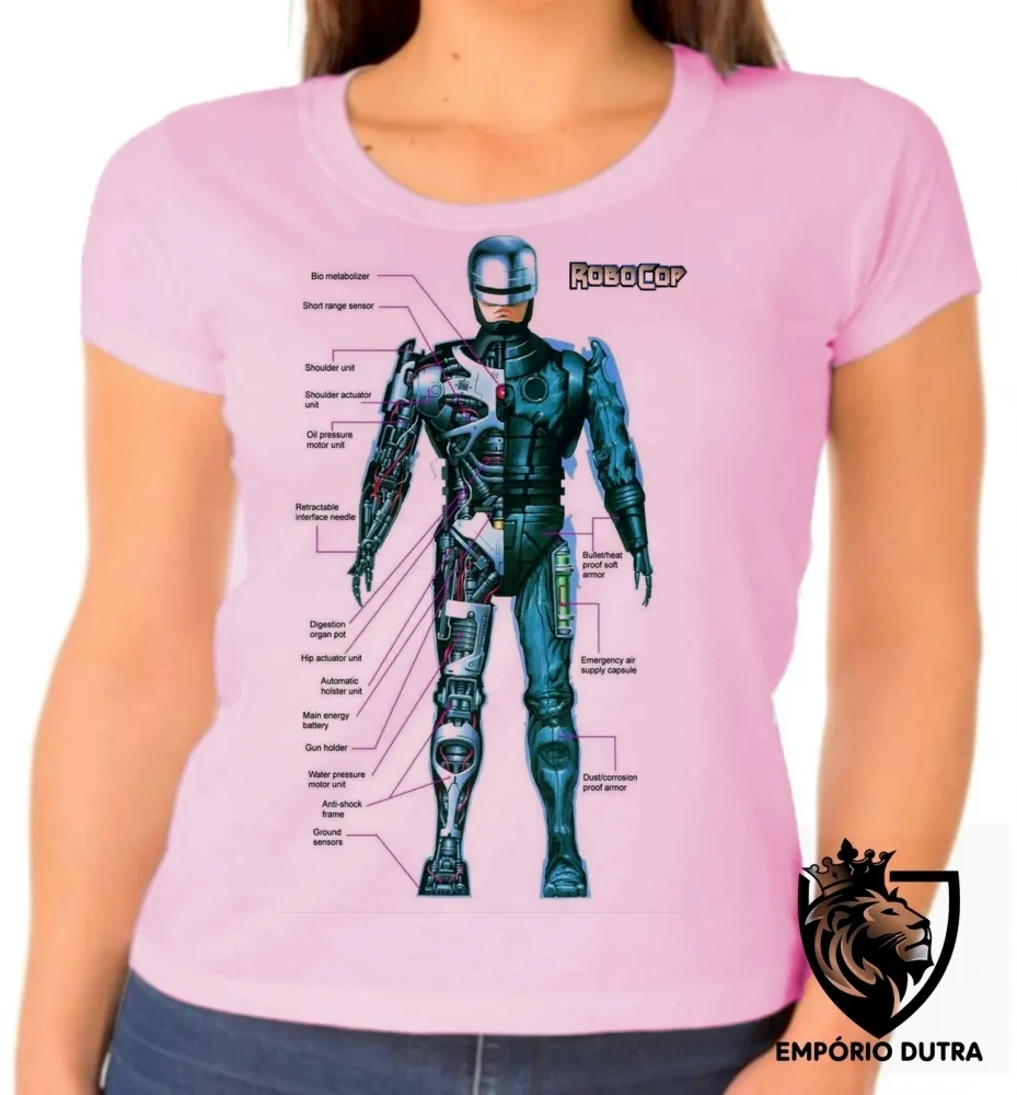 Baby look blusa Feminina Robocop policia arma armadura Imagem