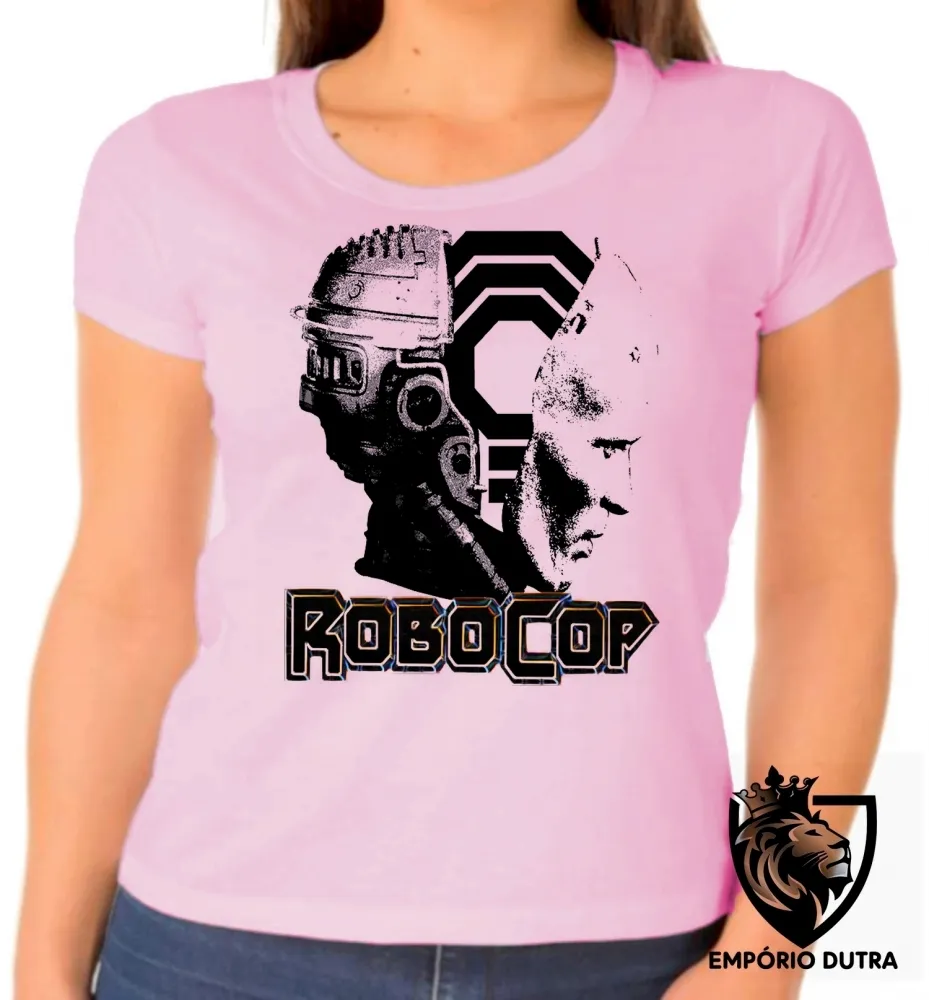 Baby look blusa Feminina Robocop policial futuro filme cabeça Imagem