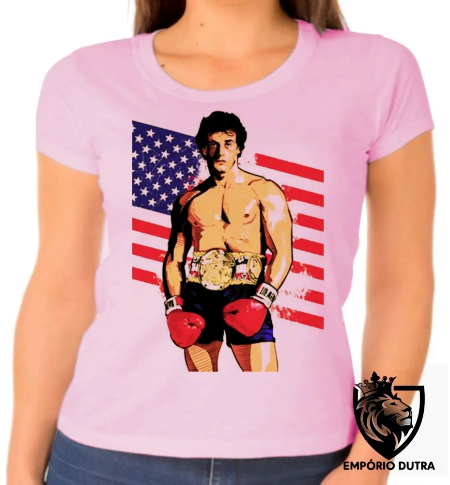 Baby look blusa Feminina Rocky Balboa bandeira