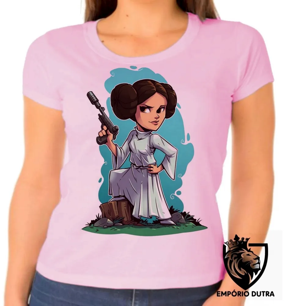 Baby look blusa Feminina Star Wars princesa Leia Organa Guerra estrelas Imagem